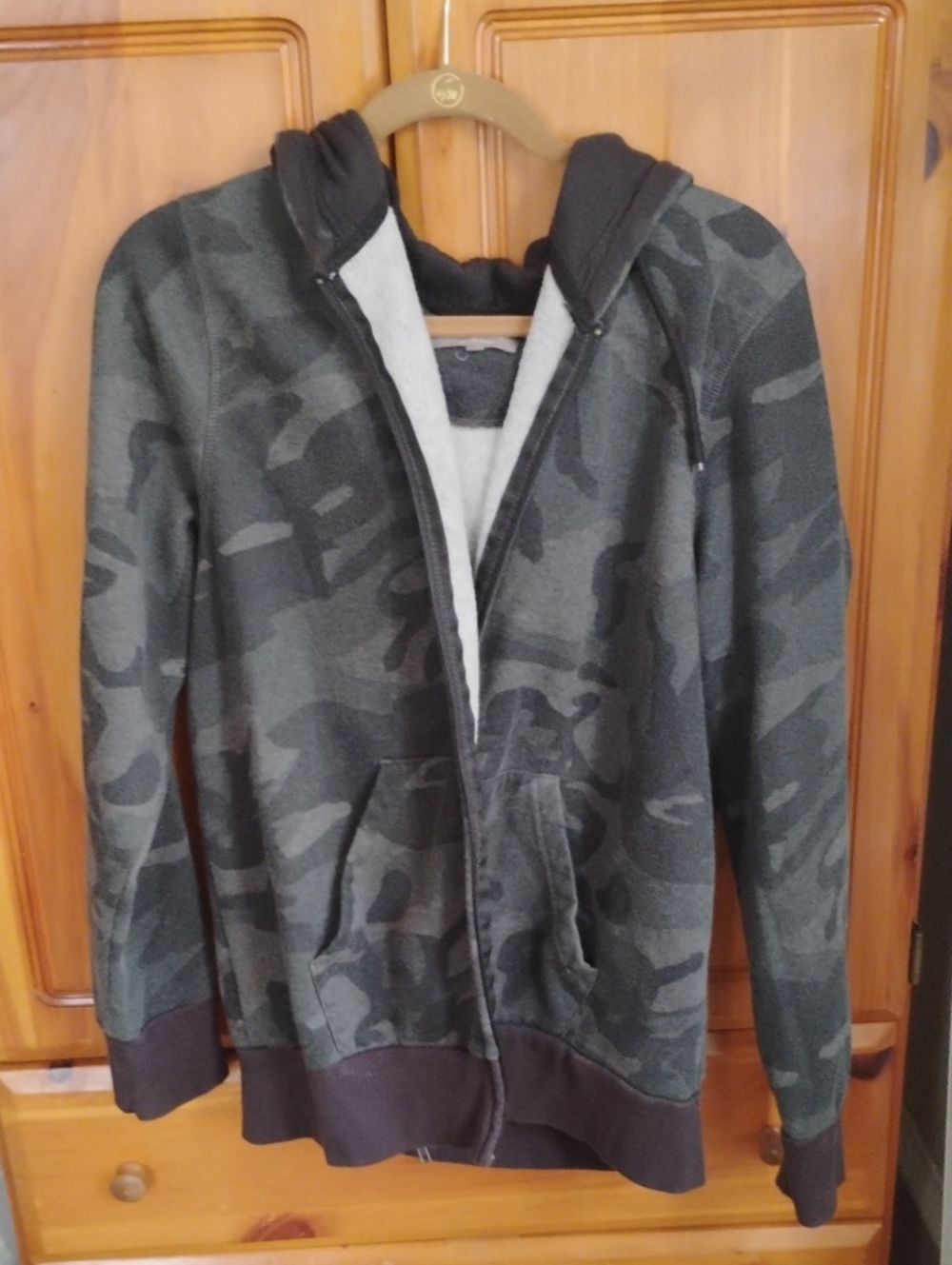Women's Camouflage Zip Hoodie Jacket - Dark Green/Gray